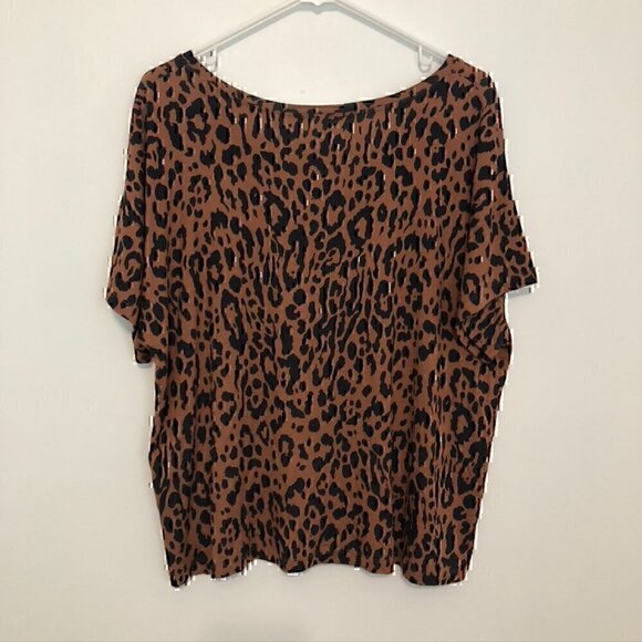 IDEOLOGY Brown Black Cheetah Leopard Animal Print V-Neck Short Sleeve Tee TShirt - Picture 10 of 12